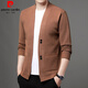 Pierre cardin brand wool sweater men middle-aged and young people spring and autumn new solid color sweater shawl jacket cardigan top men brown 3XL