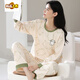 MIDNITE STAR pure cotton pajamas for women spring and autumn long sleeves internet celebrity round neck autumn sweet home clothes cotton set YSH-long sleeves set #1289 M double-sided pure cotton/suggested 80-100Jin [Jin equals 0.5 kg]