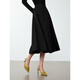 Langzi Wool Design High Waist Umbrella Black Skirt Winter New Style Slim Fashion Skirt Black M