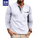 ROMON (ROMON) European and American men's long-sleeved T-shirt in spring and autumn new polo shirt Henry neck simple slim business sports polo shirt black L