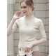 Sweater women's 2019 spring and autumn new half-high neck mid-sleeved sweater women's European and American pullover five-point sleeve slim tight base shirt thin dark purple S
