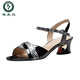 Pecker Mother's Chaussures Nouvelles sandales en cuir souple Printemps et été pour femmes Talons moyens de poisson creux Chaussures talons épais talons