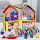 Süße Schweine Kinder Peppa House spielen Spielzeug Peggy Doll Girls Carriage Familie von vier Hauspuppen Set Girl Doppelseitig Haus + Spielplatz + 16
