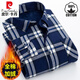 Pierre Cardin Herbst und Winter Baumwolle warmes Hemd Herren reines Baumwoll im mittleren Alter und Samt verdickte warme Samt-Plaid-Hemd BN841 Baumwoll integrierte Samt 44 [Geeignet für 170-185 Gewichte]