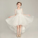 Girls' fashionable white gauze princess dress light luxury high-end wedding children's host birthday piano performance evening dress white short front and long back 130