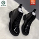 Woodpecker genuine leather thick heel short boots for women 2025 winter fashion patent leather lace-up Martin boots for women warm snow boots for women black plus velvet 36