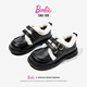 Barbie children's shoes, girls' leather shoes, two cotton shoes, winter plus suede leather shoes, children's furry shoes, DA6102, black size 33