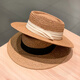 Jincheng Internet celebrity summer vacation beach sun protection straw hat men and women hand-woven wide-brimmed flat-brimmed socialite French top hat MA114 black strap/khaki flat-brimmed top hat adjustable