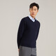 YOUNGOR wool sweater for men, all-sheep wool sweater, comfortable, warm and moderately thick VYQW639998FVA Navy Blue L 105c