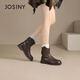 Zhuosini thick-soled short boots for women 2024 winter new spring and autumn single boots retro thin plus velvet British style Martin boots for women brown-single 38