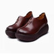 Jin Gong retro ethnic style handmade leather shoes for women round toe deep mouth platform platform wedge single shoes mother leather shoes black 39