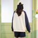 TonLion 2023 Women's Sweater Round Neck Contrast Color Raglan Sleeve Letter Print Top Navy S
