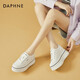 达芙妮（DAPHNE）帆布鞋女休闲饼干鞋黑白格子厚底增高鞋子新款学生百搭春款 1048款米色 34 (220mm) 标准码
