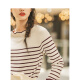 Inman spring and autumn new style lace round neck simple and versatile slim artistic striped pullover sweater top [F1803937] red and white striped M