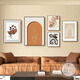Huaishu Cream Style Living Room Decorative Painting Medium Style Sofa Background Wall Hanging Painting Combination Painting Nordic Retro Art Mural Z3884 35*50/50*70/30*40*2/40*60 Textured Oil Canvas Ps Black Frame