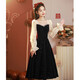 SAIDELE black evening dress for women, can wear French dress for banquet, light luxury, high-end Hepburn style adult dress, black XL (recommended 116-125 Jin Jin equals 0.5 kg)