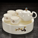 Greek-style mutton-fat jade porcelain Kung Fu tea set for home use Tangyue kiln Dehua white jade porcelain tea set office cover bowl tea cup small tea tray set jade tea table dry infusion tray gift box Horseshoe jade porcelain 7 pieces (gift box)