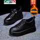 Cartelo schwarz innere Höhenverbesserung Frauenschuhe 2025 Neue kleine Schwammkuchenschuhe echtes Leder Leicht dicker Sohle vielseitig kleine schwarze Schuhe All Black 9 cm [677] 34