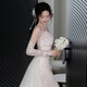 H-Ked Light Hochzeitskleid Braut Hauptgarn High-End französische Spitze trägerloser Fischschwanzausschleier Temperament Schwanzkleid weiß M.