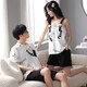Daizixin 2 ensembles de pyjamas de couple pour les bretelles d'été pour femmes, ensemble en deux pièces de coton pur à manches courtes à manches minces d'été pour hommes DD9904 Femmes M + hommes XL