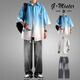 Xingsuyao (xingsuyao) Lettre de tenue japonaise Couleur de couleurs à manches courtes pour garçons Suit beau costume pour hommes avec une fine chemise noire d'âge moyen + blanc court t + noir gris gradient [ensemble à trois pièces] xl