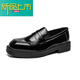 
McDie's legendary summer leather shoes men's Korean version of patent leather shiny face heightened inside large head casual square head one foot bean doodle shoes green 15276 black 40