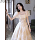 Ayub French evening dress for women, champagne color, high-end light luxury niche fairy light veil host vocal art exam M suggests 90-100 Jin [Jin equals 0.5 kg]
