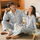 Modal couples pajamas spring and autumn pure cotton long-sleeved simple and comfortable pajamas men can wear outside pajamas autumn and winter home clothes AN300502 male + 601 white L female + male 2XL