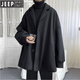 JEEP new autumn and winter new cotton and thick woolen coat short popular street black coat men's loose and handsome clothes black cotton and thick XL