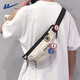 Huili national trend breast bag men's casual sports shoulder bag boys small backpack student trend crossbody bag men's shoulder bag waist bag beige [4 random badges]