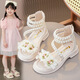 Xin Yueqing girls sandals summer fashion princess shoes summer 2023 new medium and large children open toe little girls student Roman shoes A-666 pink size 32 inner length 20.2 cm