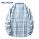 NASA Good Long Sleeve Shirt Herren Frühlings- und Herbst Koreanischer Stil Trendy Plaid Shirt Jugend lässig Lose Jacke Blau XL