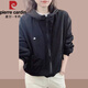 Pierre cardin versatile drawstring short hooded jacket jacket top 2025 spring and autumn new fashionable European casual jacket Burgundy 2XL 125Jin[Jin equals 0.5 kg]-140Jin[Jin equals 0.5 kg]