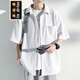Muqibo (Muqibo) Camisa de manga corta Waffle para hombres en verano estilo Hong Kong Diseño suelto y elegante chaqueta casual de moda de moda para hombres C844 Black XL [130-150Jin [Jin equivale a 0.5 kg]] Deseable