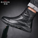 Bottes masculines australiennes, chaussures hautes hautes, hommes plus velours en cuir soft en cuir doux martin, bottes en cuir britannique, chaussures en coton, chaussures d'hiver, bottes Chelsea, noir (plus velours) 42