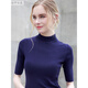 Sweater women's 2019 spring and autumn new half-high neck mid-sleeved sweater women's European and American pullover five-point sleeve slim tight base shirt thin dark purple S
