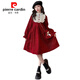 Pierre Cardin Girls' Autumn and Winter Velvet Dress 2025 New Big Children's Winter Thickened Bright Silk New Year's Dress Princess Dress Velvet Skirt Red 150 cm