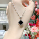 YaoYiZun black four-leaf clover sterling silver necklace women's 2025 new light luxury niche high-end sense gift for wife's birthday box chain four-leaf clover necklace