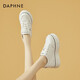 达芙妮（DAPHNE）帆布鞋女休闲饼干鞋黑白格子厚底增高鞋子新款学生百搭春款 1048款米色 34 (220mm) 标准码