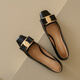 Asacho Spring and Summer Square Head Patch Patent Leather Women's Shoes Retro Bow Metal Button Women's Thick Heels Low Heel Square Head Single Shoes Women Black 9195 34