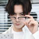 Hetong Xue Zhiqian same style glasses men's trendy retro half-frame big face flat mirror myopia glasses frame decorative glasses bright black silver frame glasses case + lens cloth flat light 0 degrees