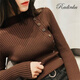 Radinka 2024秋冬新款加厚毛衣女套头半高领打底衫韩版纽扣修身针织衫 杏色 L【建议105-115 斤】