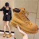Planaling Martin Boots Chaussures pour femmes en cuir grosses bottes jaunes épaisses Sole Toe rond Talon épais Top haut à lacets Casual Versatile Fashion Classic Style Geuthe Super Cuir gros Bottes jaunes 6 trous 36