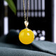 Ouchini 18K gold beeswax bead pendant for women, Baltic amber bead gold inlaid chicken fat yellow beeswax necklace 10mm bead pendant 925 silver chain (need to be customized)