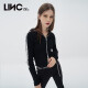 Jin Yujie City 100% cotton long-sleeved knitted cardigan for women's short spring and autumn hooded pure cotton shirt underneath S223SW693 Laiser Black M is suitable for 100 Jin [Jin equals 0.5 kg] or less