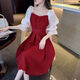 
White Mu Mu Toast Red Dress for Women's Native Year Bride Sense Red Skirt Small Dress Engagement Can Be Wear Red Five-Cents Sleeve High Quality L Recommended 100-120Jin [Jin equals 0.5 kg]