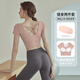 佑游瑜伽服女士带胸垫运动普拉提短袖上衣发带二件套J32030DY浅粉 M