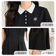 Disfruta de un vestido de manga corta con un collar de blusa y un diseño de adelgazamiento de cintura, falda midi versátil y de moda T143Q1391 Negro L