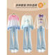 
Yoyo one (Yoyo one) girls suit spring and autumn children's new spring outfit fashionable sweatshirt spring and autumn big children's jeans 12 years old 4882 white + 13131 blue [spring and autumn style] 160