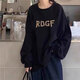 
Jiaoruni American retro round neck sweatshirt for women ins trendy brand early autumn thin niche hiphop high street loose original jacket 727 black thin style L (103125Jin[Jin equals 0.5 kg])